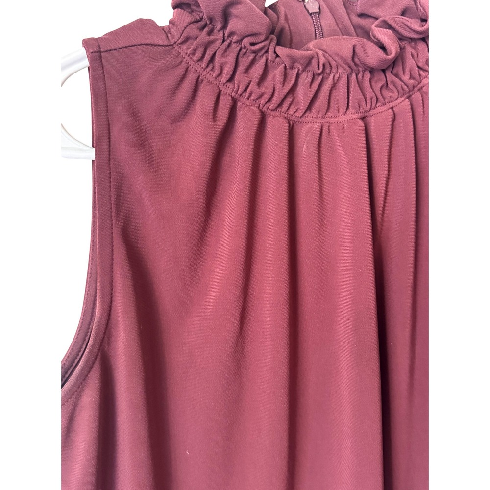 Ann Taylor Burgundy Ruffle High Neck Sleeveless Blouse Shell XS